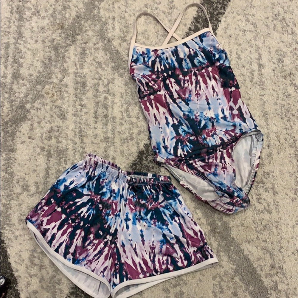 Tie-dye Girls one piece swimsuit FREE shorts